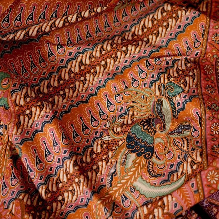 Kain Batik Premium Bahan Katun Motif Parang Seling Kusumo Orange Piech Salem Hijau 723379 Cap 72 Jar