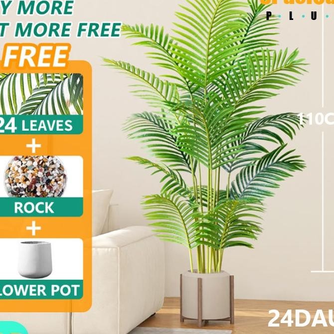 Hias Artificial Palem Kuning Monstera Plastik Daun Palem Plastik Dan Pot 110Cm Daun Palem Jumbo Daun