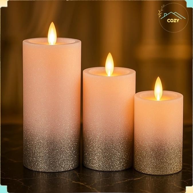 Lilin LED Glitter Romantis Pink Dan Gold Lilin Elektrik aSt