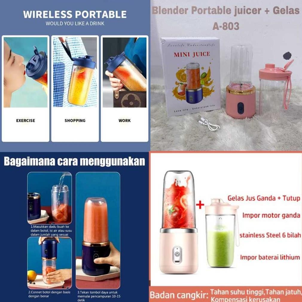 KUALITAS TERBAIK- Blender Portable Juicer+Gelas A-803 BLD-03/Blender buah portabel multifungsi Pembu