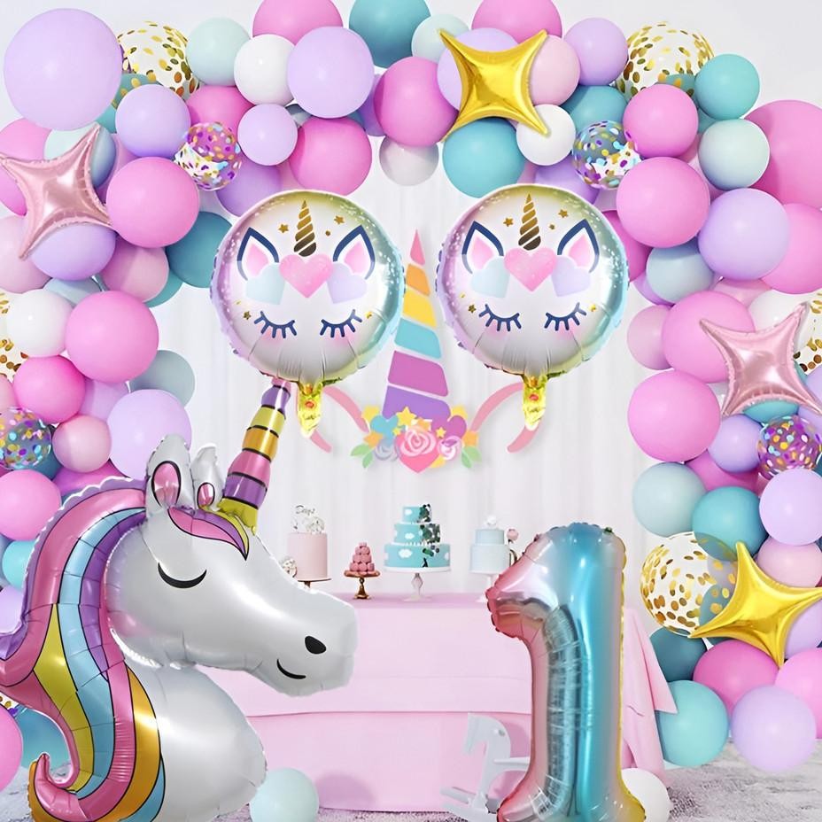 Set Balon Pelangi Unicorn Dekorasi Ulang Tahun Anak Perempuan Baby Shower Merah Muda Ungu Pesta Late