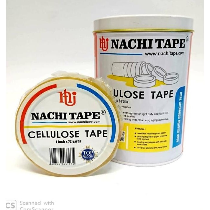 

(6 PCS) CELLULOSE TAPE CELLO NACHI 1 INCH 24MM X 72YARD SELOTIP KALENG ORIGINAL DAN TERPERCAYA