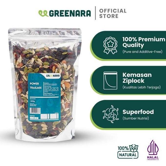 

Greenara Power Trail Mix 500g - Cemilan Sehat Campuran Kacang & Buah Kering Stok Terbatas
