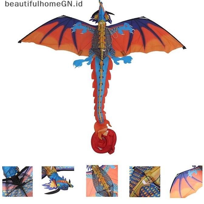 (Allthebest) Cantik Layangan Nilon 3D Besar Layangan Flying Dragon Dengan Garis