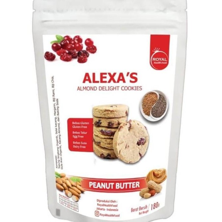 

Royal Alexa Almond Delight Cookies Peanut Butter 180gr Stok Terbatas