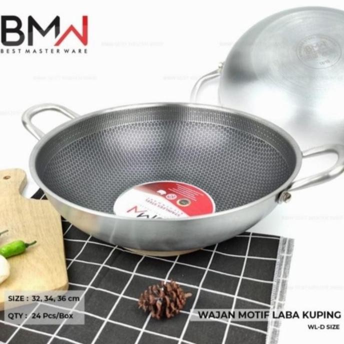 NC Wajan Wok Kuali Penggorengan Stainless Steel Tebal Anti Lengket 34cm