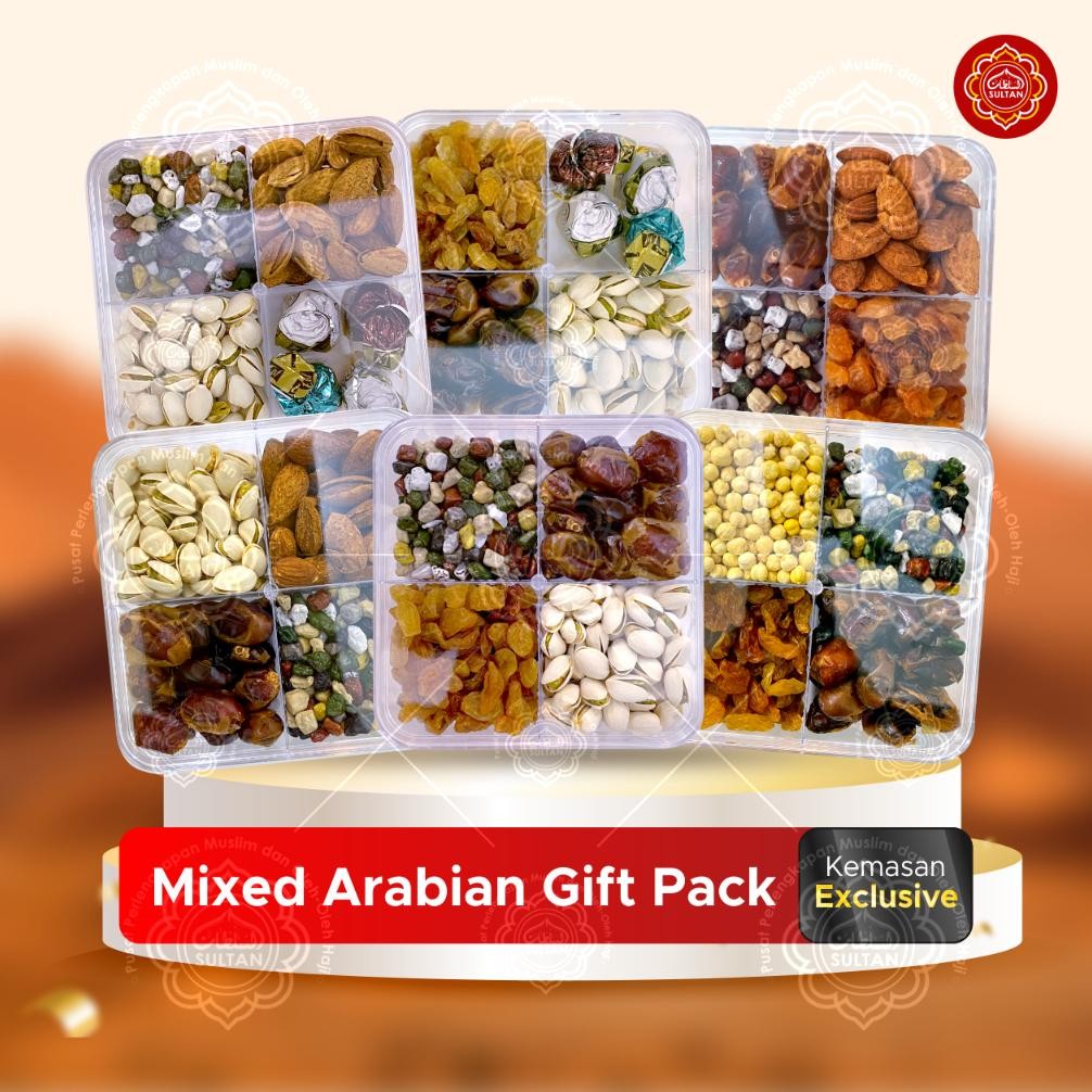

Paket Oleh Oleh Umroh Haji Premium Mixed Arabian Exclusive Gift Pack Kurma Pistachio Kismis Almond Zam Zam Coklat