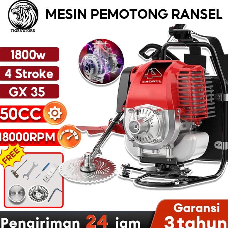 ECOSEN 1800W Mesin Potong Rumput 4 Tak Brush Cutter Gendong 50CC Mesin Pemotong Rumput Powerfull