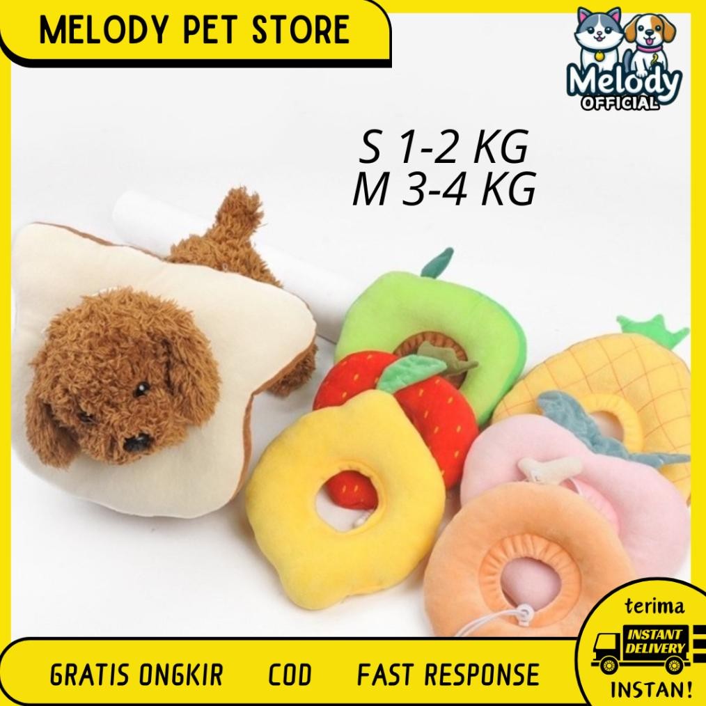 melodyps COLLAR BANTAL BUAH Bantal Leher Pet Collar Kucing Anjing Motif Makanan Food Corong Dog Cat 