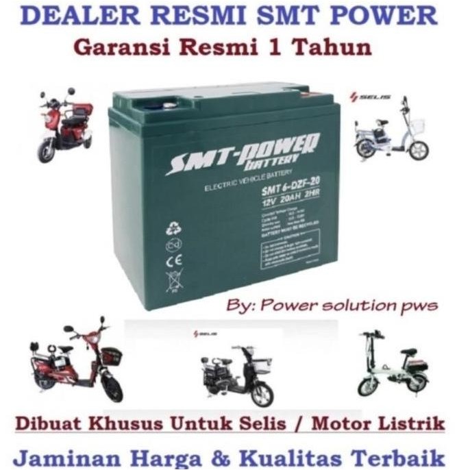 Aki / Baterai Sepeda motor listrik baru Smt power 6DZF20 12V 20Ah 2HR Support utk semua merk kendara