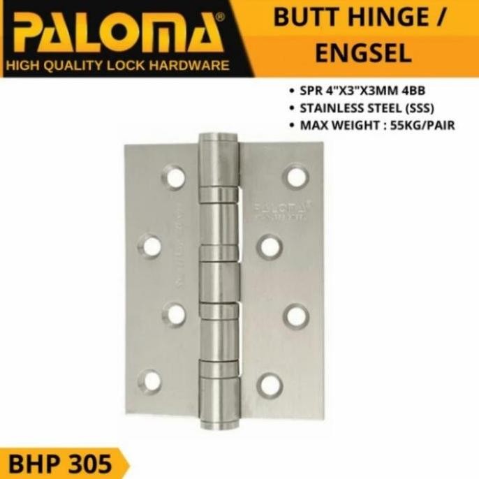 Engsel Pintu Paloma 4"X3"X3Mm 4Bb Stainless Bhp 305 Butt Hinge Spr