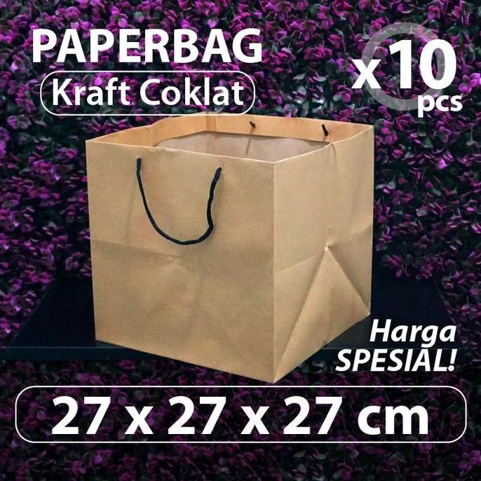 

Paket 10 pcs - Paper Bag 27 x 27 x 27 cm - Kraft Coklat - Tali Hitam