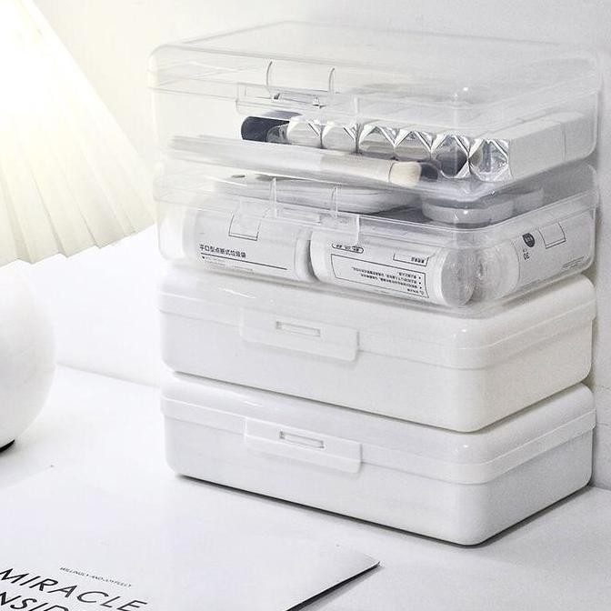 TERSEDIA MILOLI KOTAK PENSIL TRANSPARAN PUTIH F0205 CASE KAPASITAS BESAR DESKTOP MULTIFUNGSI