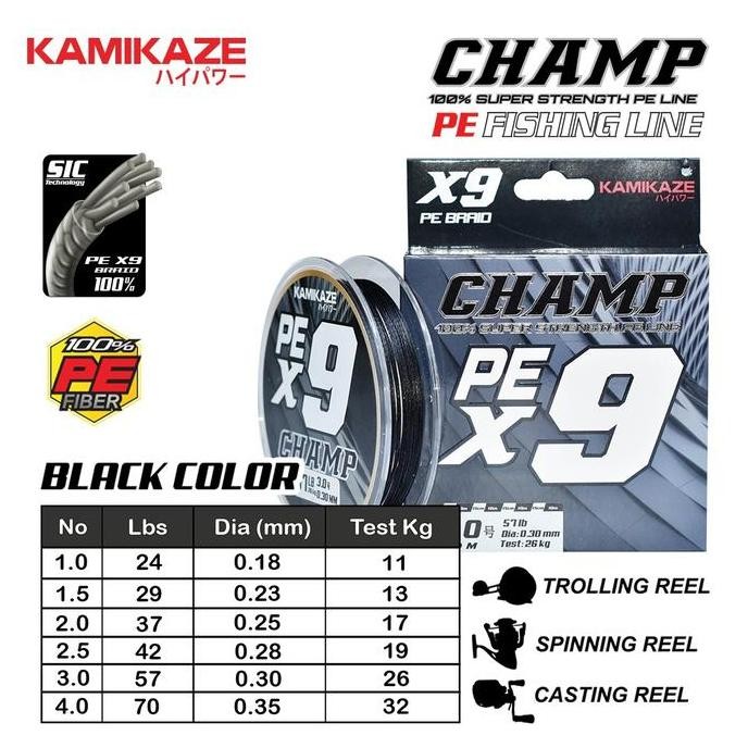 PUSATPANCING - Senar Pancing PE Kamikaze Champ X9 150meter Black