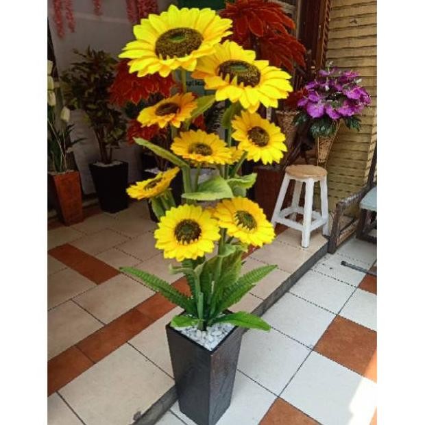 POHON BUNGA MATAHARI ARTIFICIAL DENGAN POT KAYU, BUNGA SUDUT, BUNGA DEKORASI nUg