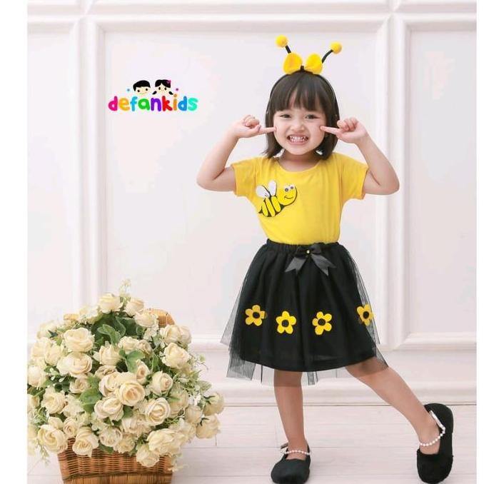 baju anak perempuan setelan, kostum lebah, bee, ulang tahun, ultah, i