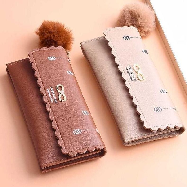 KT Dompet Panjang Lipat Wanita Free PomPom Dompet Lipat Wanita Trendy Fashion Waller Cod Viral Kekin