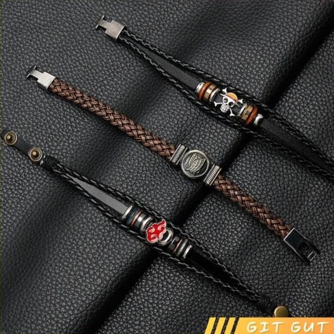 Stok Terbatas Gelang Kulit Anime AoT Attack On Titan Naruto One Piece Leather Bracelet