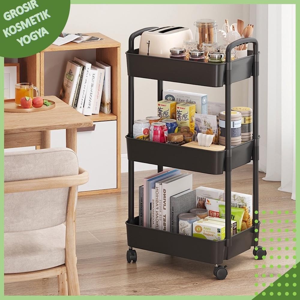 Rak Hanna Shenar Troli Plastik Rak Dapur Serbaguna Rak Plastik Portable Rak Dorong 3 Susun
