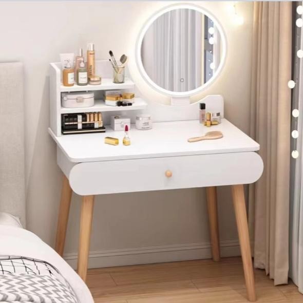 Meja Rias Lampu Led Meja Rias Rak Kosmetik Meja Rias Aesthetic Mini Modern Meja Kosmetik