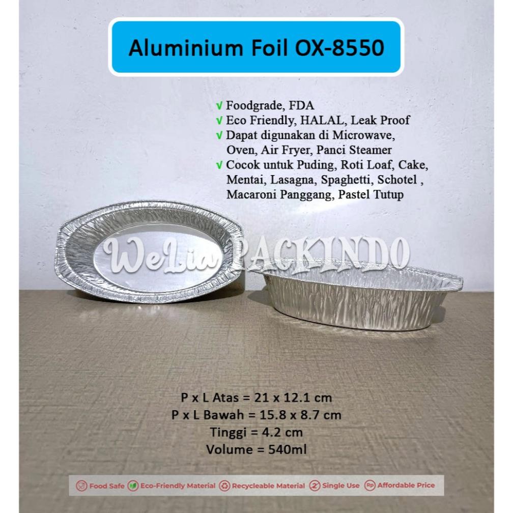 Bisa Cod Aluminium Foil Tray Ox-8550 + Tutup Untuk Puding, Roti Loaf, Cake, Mentai, Lasagna, Spaghet