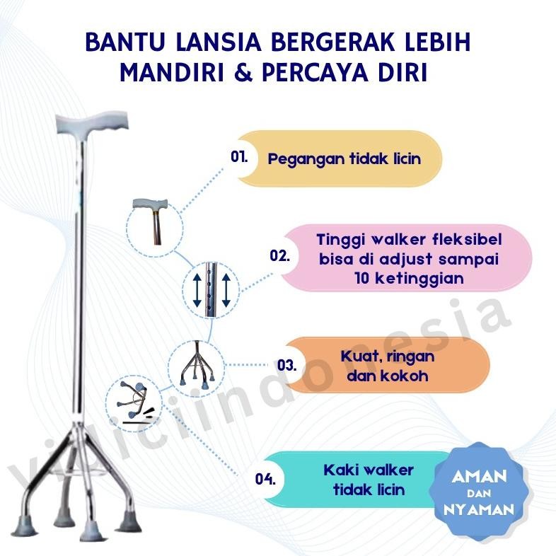 VIDICIINDONESIA Tongkat Jalan Stainless Kaki 3/Tongkat Jalan Orang Tua/Tongkat Jalan MURAH