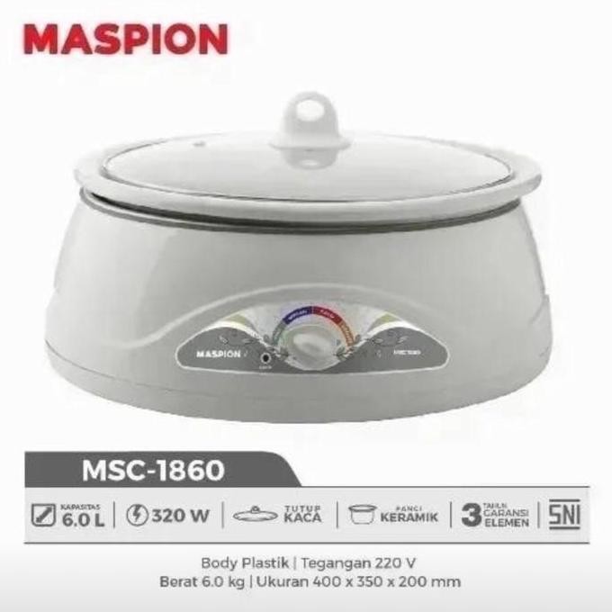 Slow cooker Maspion 6,0 liter pemasak lambat garansi resmi Maspion Indonesia