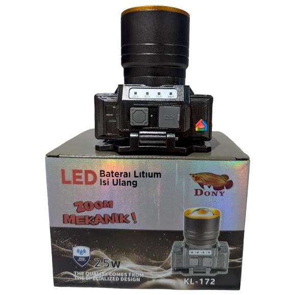 Senter Kepala Dony Kl-172 Zoom Mekanik (25 Watt) / Dony Senter Kepala Kl172 Zoom Cahaya Fokus Dan Me