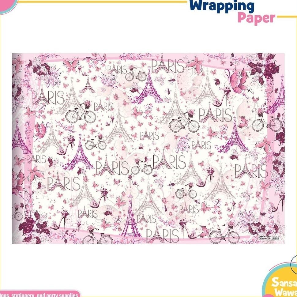 

5 Lembar Kertas Kado Jumbo Sansan Wawa Uk 70 X 100Cm Motif Paris London