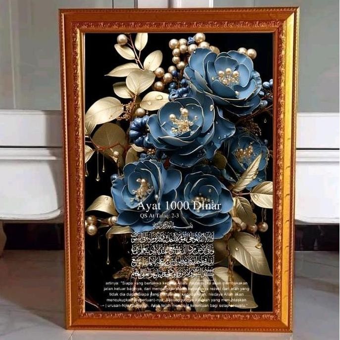 Hiasan Dinding Kaca 3D Poster Mewah Bunga Kaligrafi