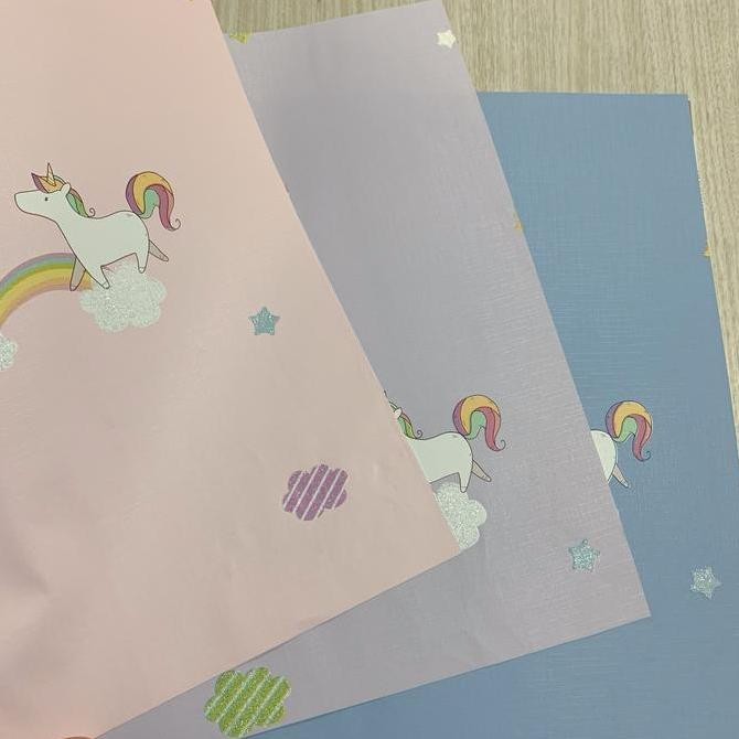 WALLPAPER VINYL KIDS KAMAR ANAK UNICORN PELANGI LILAC PINK BIRU UNGU