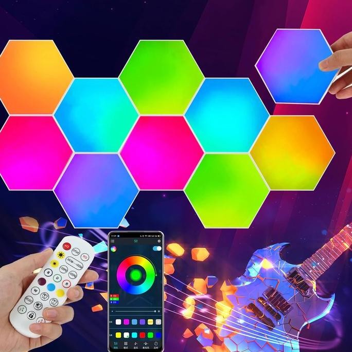 Lampu Hexagonal Rgb Led 3 6 10 Pcs Light Lamp Hexagon Hias Dekorasi Interior Kontrol Aplikasi Remote