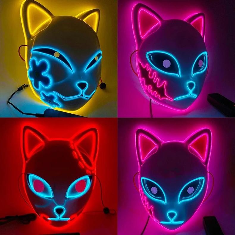 [BISA COD] Topeng LED Demon Slay Cosplay Anime Rubah Jepang LED Lampu Menyala | Demon Slayer Mask ko