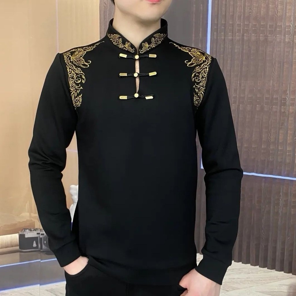 Jaket Tang Suit Kerah Berdiri Bordir Gaya Cina Pria