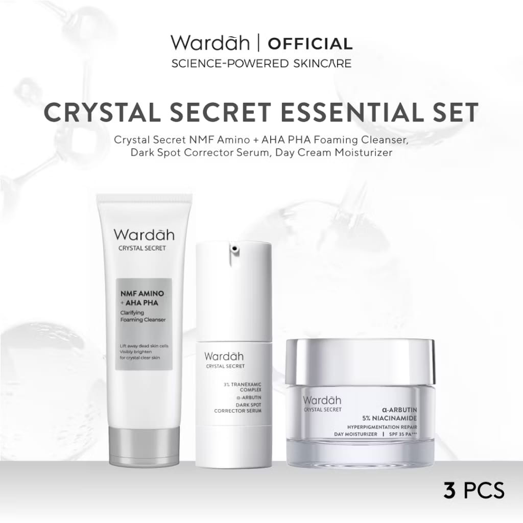 WARDAH Crystal Secret Essential Package (Cleanser 100 ml, Serum 20 ml, Day Cream 30 g) - Rangkaian S