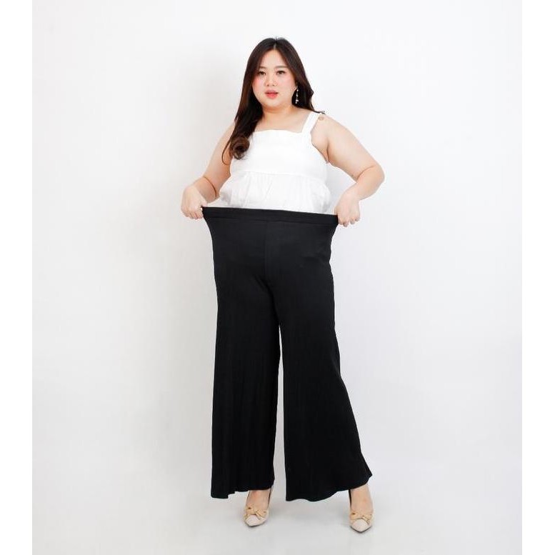 Celana Bigsize Kulot Plisket Jumbo Pleated Pants Wanita Highwaist