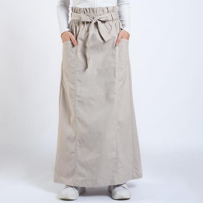 DLINE Bawahan Rok Katun Panjang Wanita Long Skirt Maxi Cotton Pinggang Karet Fit XL Ashley 304 Linen
