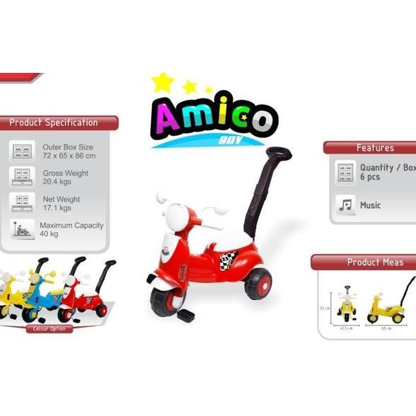 Mainan Anak Ride On Mobil Dorong Amico Sepeda Vespa Gowes Tricycle