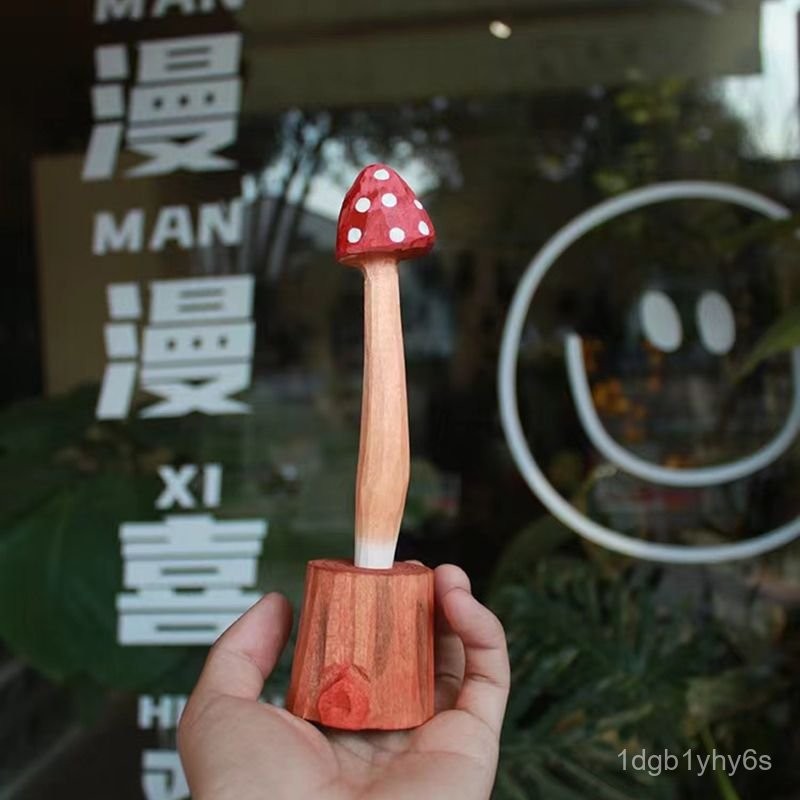 

Handmade Cute Mushroom Solid Wood Carving Gel Pen Black Ink Pen Stationery Creative Ornament Birthday Gift Water-based Pen AHPX