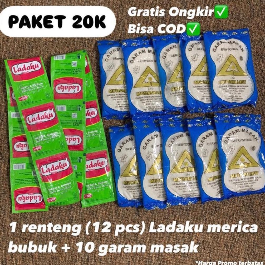 

(Terbaru) Paket Masak Garam (10 pcs) dan Ladaku (12 pcs) Garam halus merica bubuk (Terlaris)