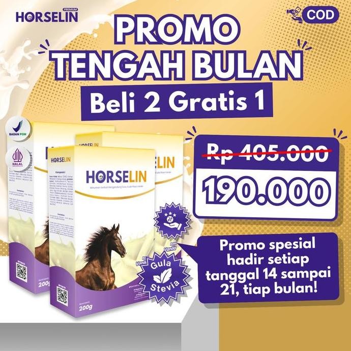 

Beli 2 Gratis 1 [Promo Tengah Bulan] Horselin Susu Kuda Liar Sumbawa Bpom Halal (200Gr)