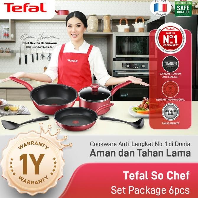Tefal Cookware Set Induksi Wajan Anti Lengket - So Chef Red 6 pcs