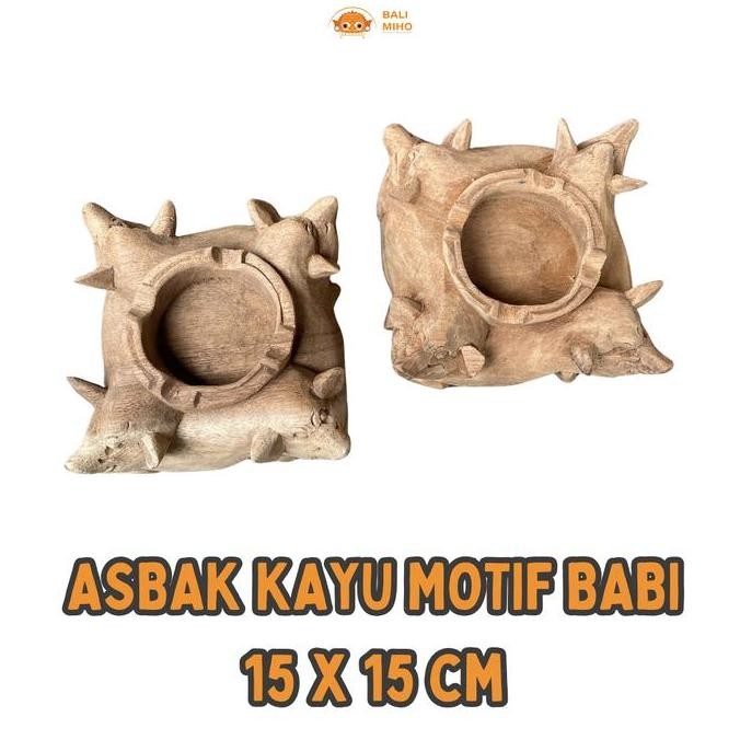 """] Asbak Kayu Motif Babi Ukuran 15x15 cm - Asbak Kayu Bermotif Unik - Dekorasi Asbak Unik Bermotif