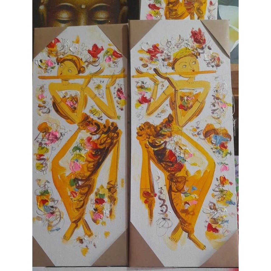 

favorit] Lukisan kanvas tradisional penari Legong Suling gunaksa bali 50cm x 20cm