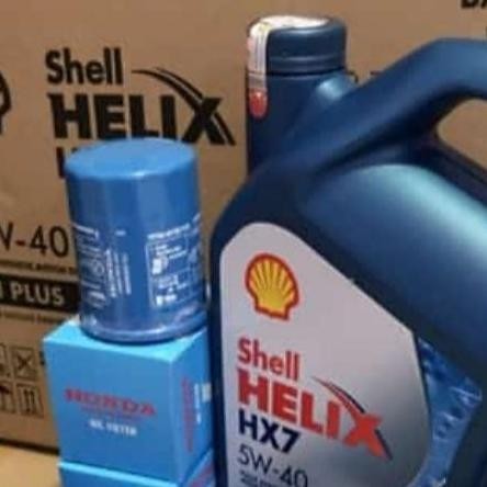 Shell Paket Ganti Oli Honda HX7 Sae 5W-40 untuk Mobil Jazz Brio BRV CRV Mobilio City Shell Helix 5W-