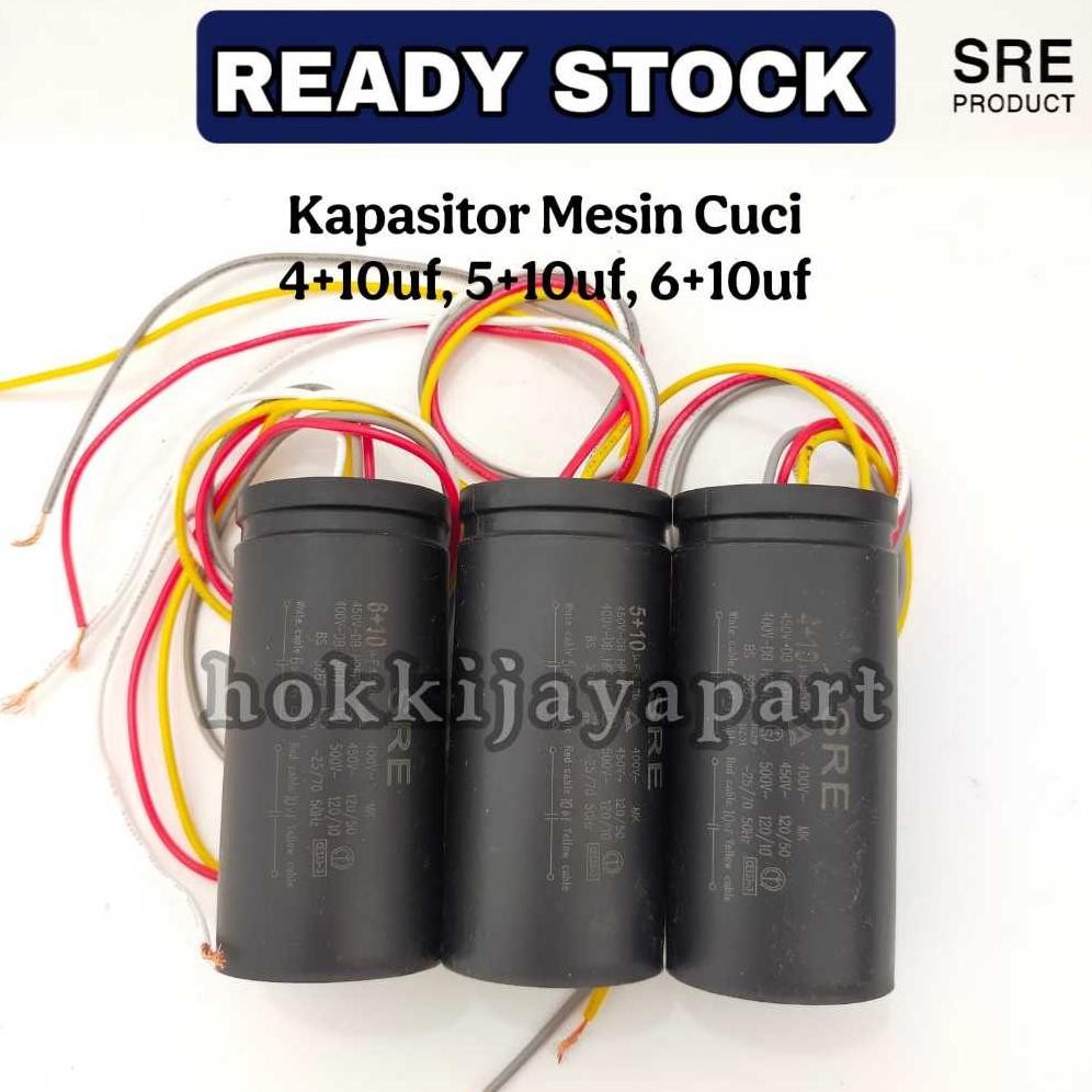 sre - kapasitor mesin cuci 2 tabung 4+10uf 5+10uf 6+10uf / capasitor pengering pencuci aqua / sanyo 