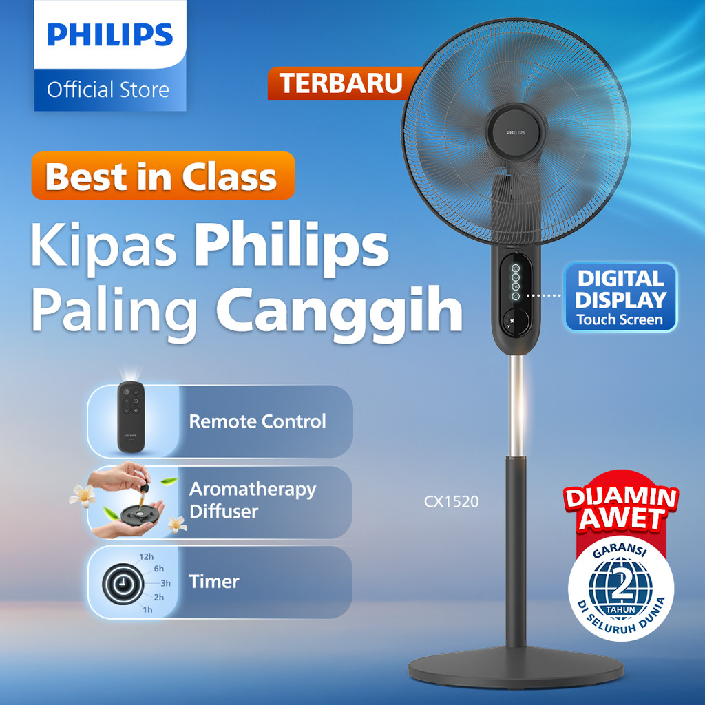 Baru Kipas Angin Philips LED Display, Kipas Baling 6 dengan Remote, Timer, & Aroma Diffuser - CX1520