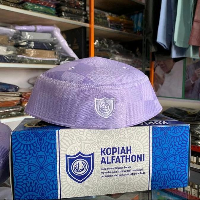 Kopiah A5 Motif Kotak Catur Al Fathoni Thailand Tebal - Peci Malaysia - Dewasa, Logo, Muslim, Silver