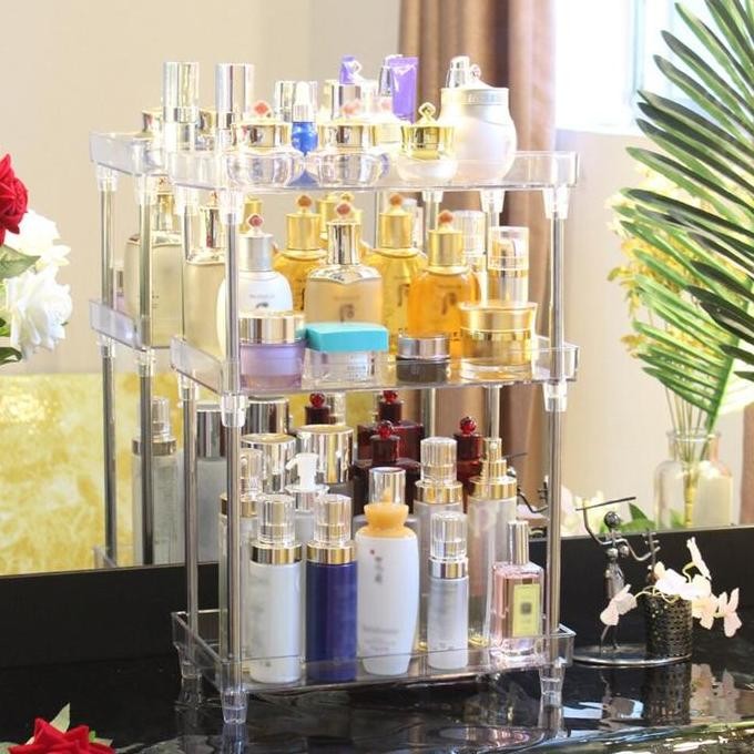 Terlaris Ready Stock Rak Kosmetik Acrylic 2 / 3 Tingkat Serbaguna Multifungsi