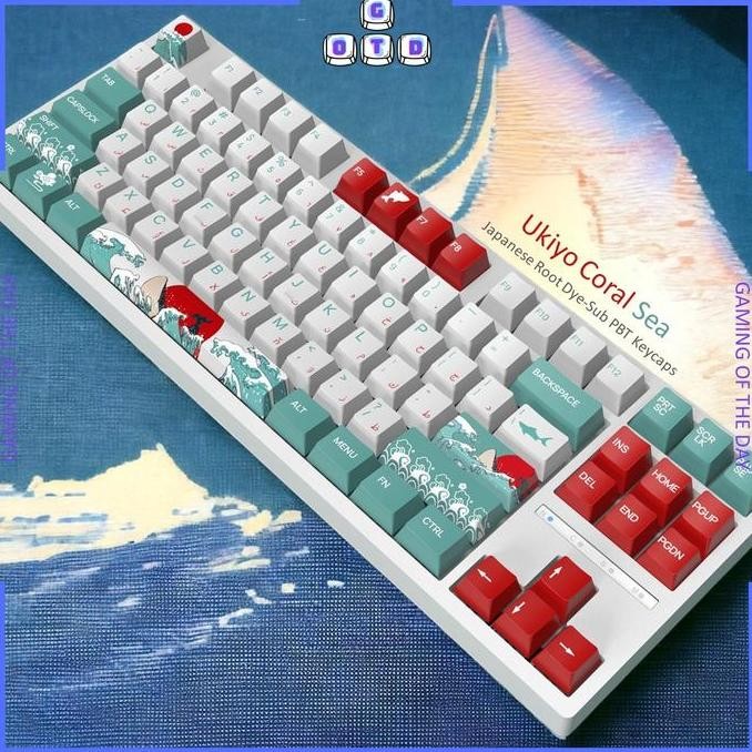 Ukiyo Coral Sea Japanese Root Keycap Oem Profile Pbt Mechanical Keyboard Co